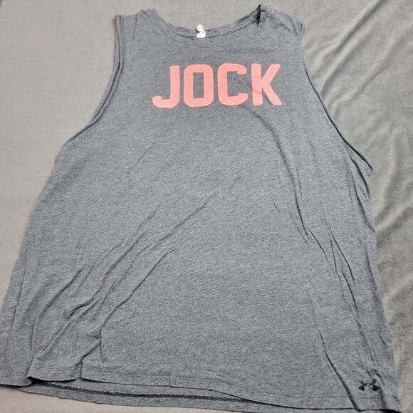 Under Armour Mens Sleeveless Gray Tank Top With "Jock" Graphic - Picture 1 of 13